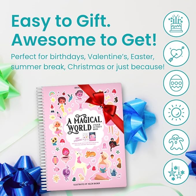 A Magical World 500+ Sticker Book for Girls by Cupkin Toddler Airplane Activity Coloring + Sticker Book, Road Trip Essentials, 12 Coloring Pages + Scenes for Ages 2–8 Years