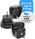 OREI Europe to US Plug Adapter, Grounded European to USA Adapter, American Outlet Plug Adapter, EU to US Adapter, Europe to USA Travel Plug Converter (3 Pack) GP-95