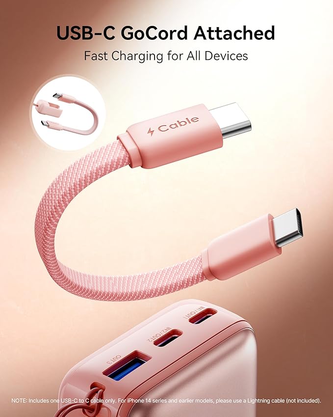 INIU Portable Charger, Ultra Mini 10000mAh 45W Fast Charging Power Bank, USB C Battery Pack with Cable, Flight-Safe Travel Powerbank for iPhone 17, Xiaomi 17 Pro, Teen Girls, Student, Light Purple