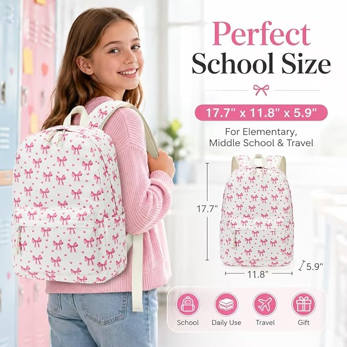 LOIDOU Backpack for Girls School Backpacks Bookbags for Elementary Middle School Women Laptop Backpacks (215 Beige, L-17)