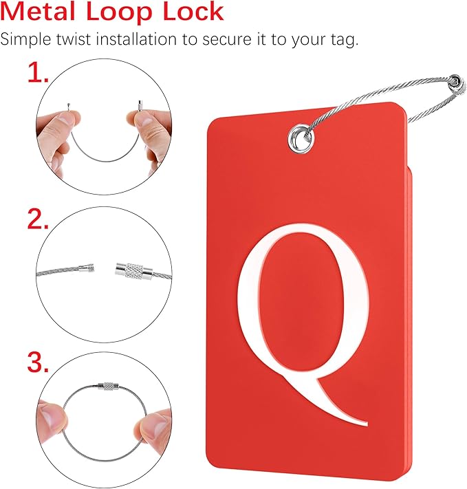 Gostwo 2 Pack Luggage Tags for Suitcases, 26 Initial Letter Travel Luggage Baggage Identification Labels ID Tag Fully Bendable Tags with Stainless Steel Loop (Red) (Letter Q)