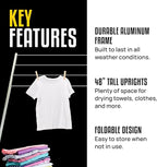 Stromberg Carlson CL-100 Bumper Mounted Clothesline - 48" aluminum foldable travel drying rack for RV Bumper, camper, and outdoor use; 84" hanging space, ideal RV clothesline and camping laundry rack.