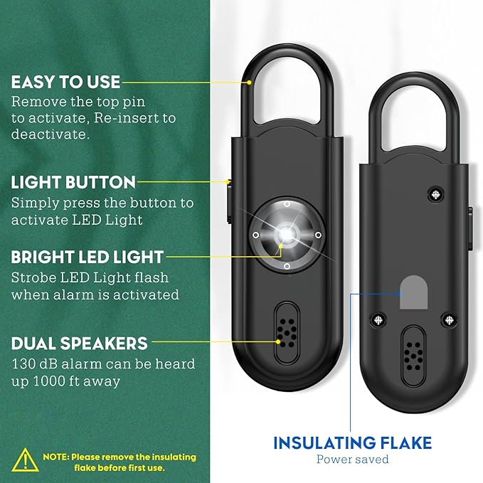 Personal Safety Alarm for Women Girls, 130dB Loud Siren + LED Light, Stylish Keychain, Easy-Pull Emergency Self-Defense for Night Safety, Running, Travel, College Students Self Defense Device Gift
