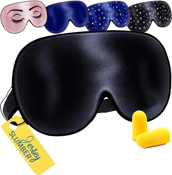 Jersey Slumber 100% Silk Sleep Mask for Women Men Side Sleeper - Light Blocking Eye Mask for Sleeping, Zero Pressure Soft Blindfold, Adjustable Strap, Silk Eye Cover for Travel Nap - Black