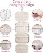 Narwey Striped Travel Toiletry Bag for Women Large Hanging Makeup Bag Organizer Toiletries Bag for Full Size Essentials Accessories Cosmetics (Dusty Pink Stripe (Large))