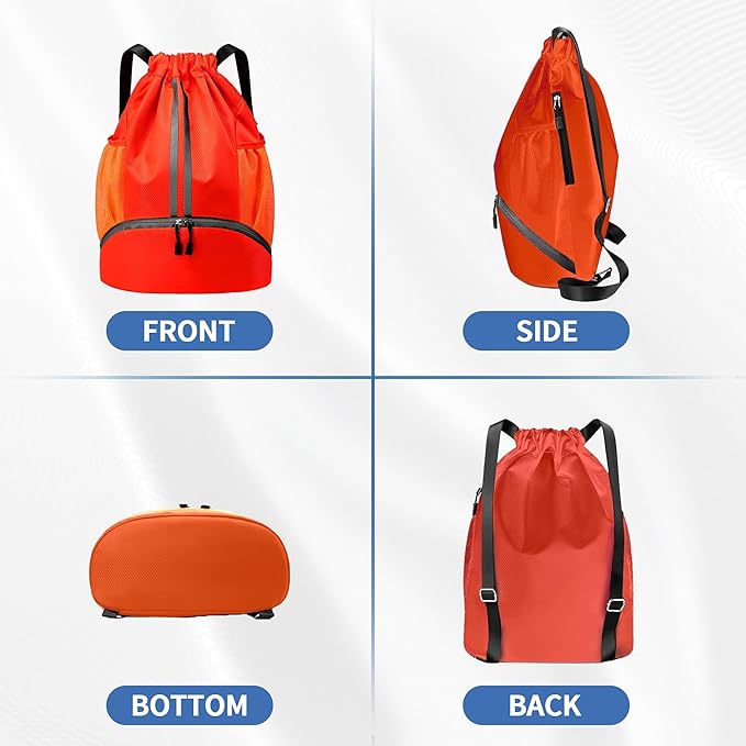 JELUTAR Drawstring Backpack Gym Bag with Shoes Compartment for Soccer, Basketball, Swim, Water-Resistant String Backpack Beach Cinch for Women Men, Red