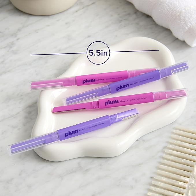 Plum Beauty Double-Sided Dermaplaning Razors (4-Pack) – Dual-Blade Facial Razors for Women - Precision & Large Blades for Brows, Upper Lip, & Cheeks - Peach Fuzz Remover & Exfoliating Face Tool