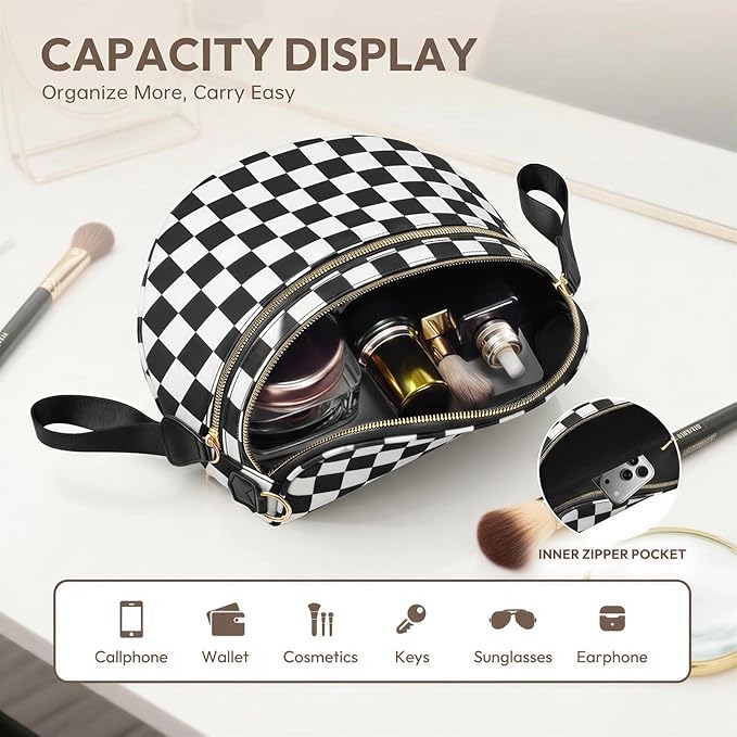 Cross Body Bag for Women Checkered Crossbody Bags Bum Bags for Women Fanny Packs for Girls Small Nylon Checkered Purse Trendy Shoulder Bag (RS-YB-Checkered Black White, One Size)