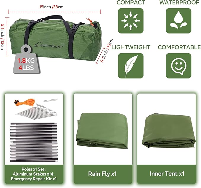 Clostnature Lightweight Tent for Backpacking - 1/2/3/4 Person Ultralight Backpacking Tent, Waterproof Easy Setup Camping Tent, Hiking Tent for Outdoor, Hiking and Mountaineering