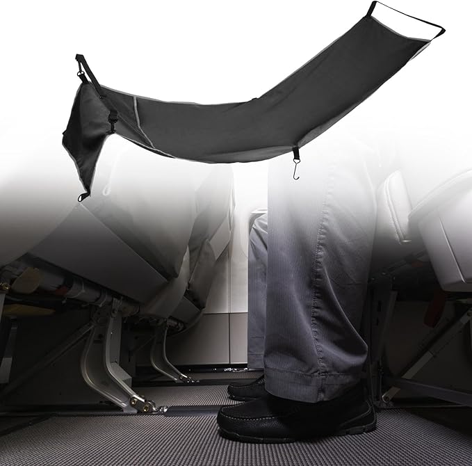 Plane Footrest Hammock Leg Rest Seat Cover Heavy Duty with Inflatable Pillow Ergonomic Adjustable for Trains Bus Flying Travel Flights, Black