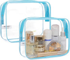 BAGSMART Clear Toiletry Bag, 2 Pack TSA Approved Travel Toiletry bag Carry on Travel Accessories Bag Airport Airline Quart Size Bags Water Repellent Makeup Cosmetic Bag for Women (Blue-2Pcs)