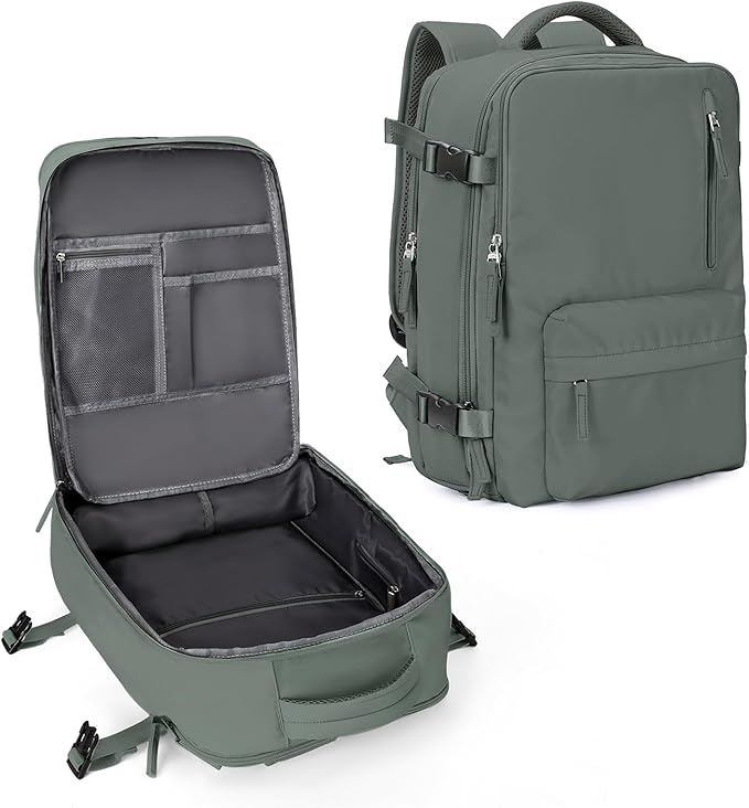 Large Travel Backpack for Women Men Airplanes Carry On Laptop Waterproof Hiking Backpack Person Item Flight Approved Outdoor Sports Rucksack Casual DaypackMochila De Viaje Gym traveling bag Green