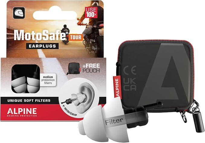 ALPINE HEARING PROTECTION MotoSafe Tour Reusable Ear Plugs – Motorcycle Ear Plugs – Noise Reduction & Ear Protection - Motorcycle Earplugs for Touring & Motorways - Hypoallergenic Reusable Earplugs