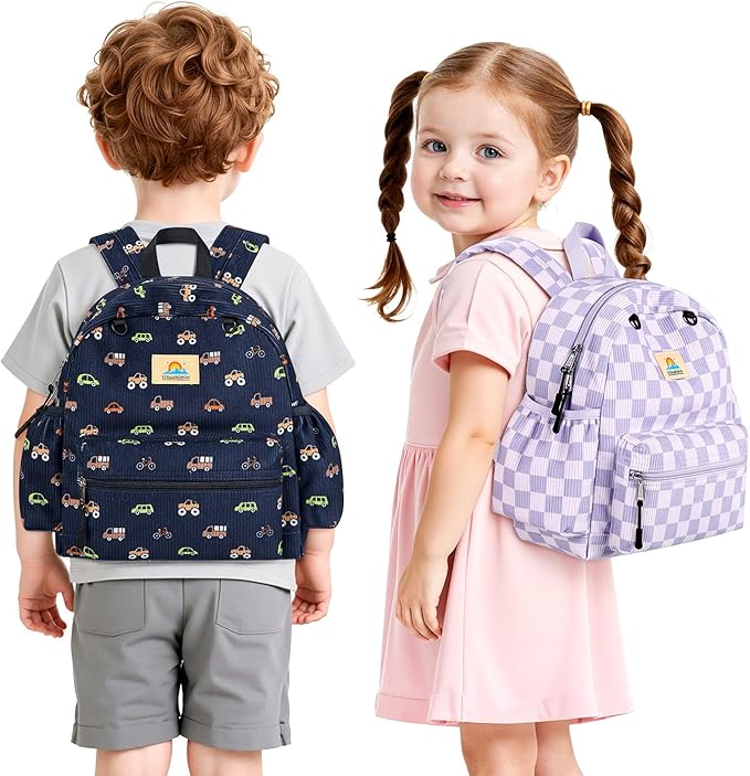 STEAMEDBUN Corduroy Toddler Backpack for Girls 2-4: Kids backpack for Boys Girls - 12 inch Preschool Kindergarten Backpacks - Checkerboard