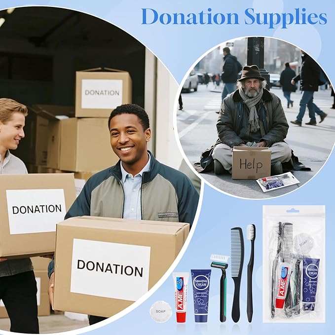 Disposable Toiletry Kits, 6 In 1 Bulk Travel Size Hygiene Care Packages,Essential Men Women Individually Wrapped Personal Toiletries Set for Hotel, Charity/Guests/Shelter/Homeless (60 Pack)