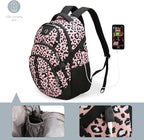 Swissdigital Laptop Backpack with USB Charging Port, Travel Backpack Fits 15.6 inches Computer, 31L Backpack for Women, Pink Leopard | SD803-102
