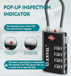 ANVIL 4 Digit Luggage Locks, TSA Locks for Luggage, Advanced TSA008 core, Alert Indicator for Your Travel Lock, Suitcase Lock. (4, 4 Colors)
