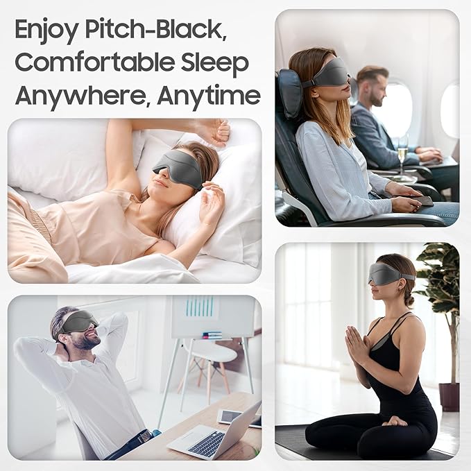 Sleep Mask - Total Blackout 3D Sleeping Mask, Super Lightweight & Silky Soft Eye Mask for Sleeping, Fully Adjustable Fit for Home, Office, Traveling, Meditation, Yoga, Gray, Mothers Day Gifts