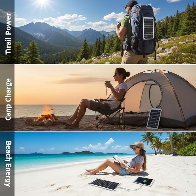 Solar Panel Charger for Cell Phones, 6W Portable & Flexible, Outdoor USB Charger, 11.8 X 5.7 X 1.2 in, Carabiners Included for Camping & Hiking Activities