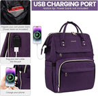 LOVEVOOK Laptop Backpack for Women,18 Inch Professional Womens Travel Backpack Purse Computer Laptop Bag Nurse Teacher Backpack,Waterproof Work Bags Carry on Back Pack with USB Port,Dark Purple