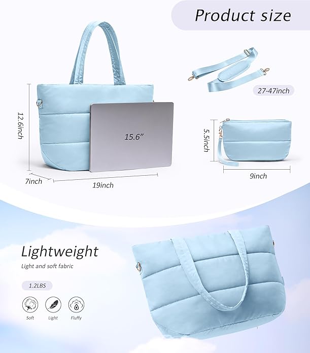 Puffer Tote Bag for Women, Lightweight Puffy Tote with Compartments, Shoulder Bag Crossbody Bags for Women Travel, Work, Gym