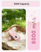 Small-Sized Pink Portable Charger for iPhone 12 mini/13 pro max, 5000mah Handy Backup Battery Pack for iPhone 14 plus, Ultra-compact Pinky Power Bank External Phone Battery Charger for Lightning Port