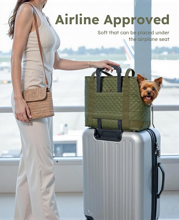 Pecute Dog Purse Carrier, Dog Carrier with Pockets for Small Dogs, Fits Dogs 5 lbs to 9 lbs, Cat and Puppies Tote Bag, Outing, Travel, Vet, Green