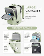 Travel Backpack Women,Carry On Backpack Flight Approved 18x14x8 inches Bag Spirit Airlines Personal ltem,College Sports Hiking Rucksack Waterproof Casual Daypack Laptop Blackpack Men, MintGreen