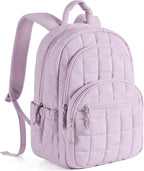 BAGSMART College Laptop Backpack, Travel Backpack for Women, Quilted Casual Daypack, Water-Resistant Bookbag for 15.6 Inch Laptop, Lavender