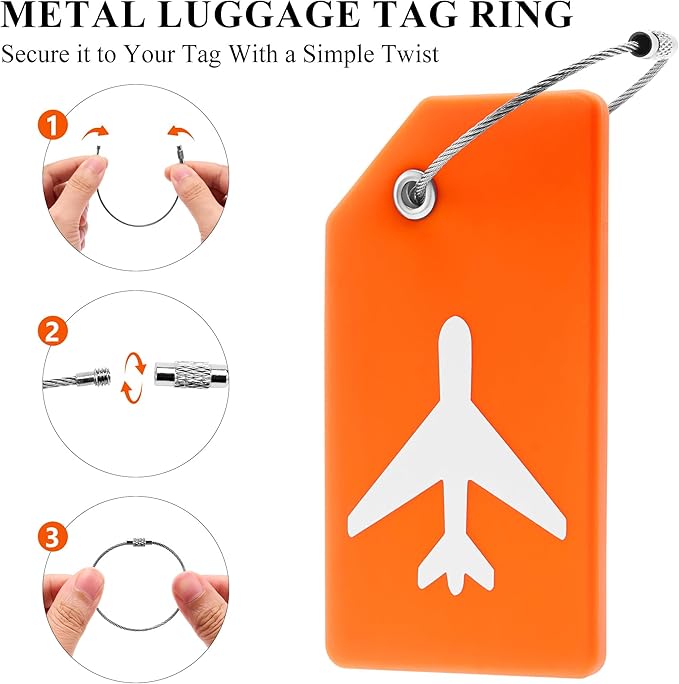14 Pack Silicone Luggage Tag for Suitcases with Stainless Loop, TSA Approved, Privacy Protection Travel Essentials Bag Tags by Gostwo, Orange