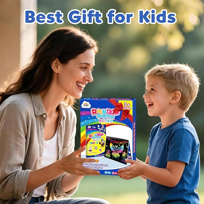 ZMLM Scratch Paper Art-Crafts Gift: 2 Pack Rainbow Notebooks Supplies Independence Day Toys for 3 4 5 6 7 8 9 10 Years Old Girls and Boys Kids Birthday Party Travel Games July 4