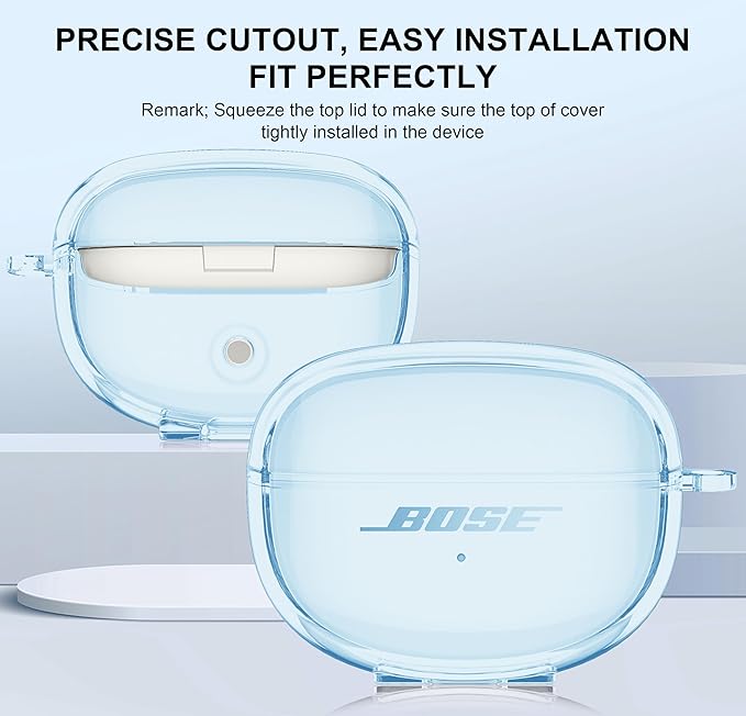 Aircawin for Bose Ultra Open Earbuds Case Clear 2024,Full Protective Shockproof Soft Transparent TPU Cover for Bose Open Ear Wireless Earbud Headphone Accessories with Carabiner and Cleaning Pen-Blue