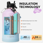 Swigina [2-IN-1 LID] Gallon Insulated Water Bottle with Silicone Boot (48hrs Cold/24hrs Hot) - DIY Stickers, Leakproof, BPA Free, 128 oz