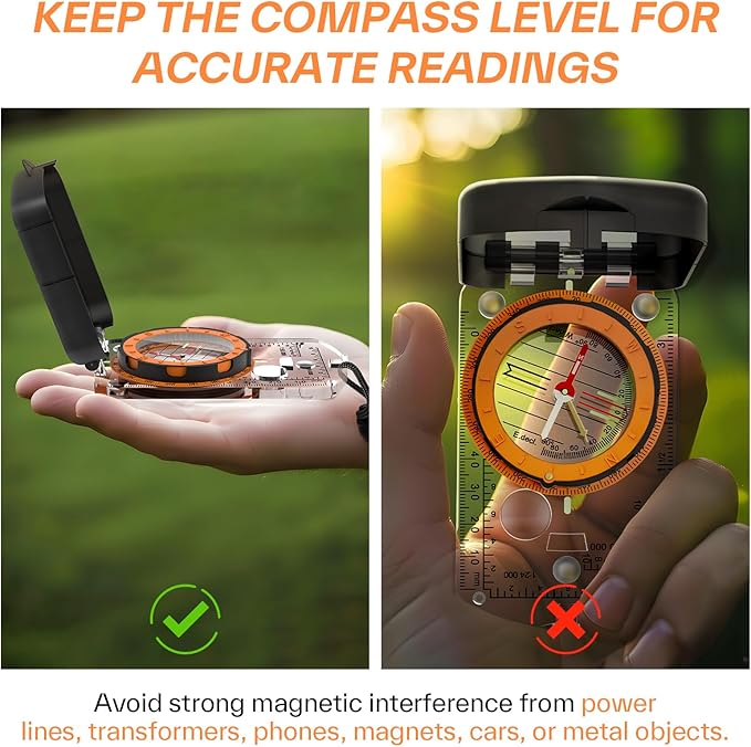 Sportneer Compass Hiking Survival, Camping Accessories Orienteering Compass with Mirror Boy Scout Compass for Kids Gifts Hiking Camping Backpacking Map Navigation