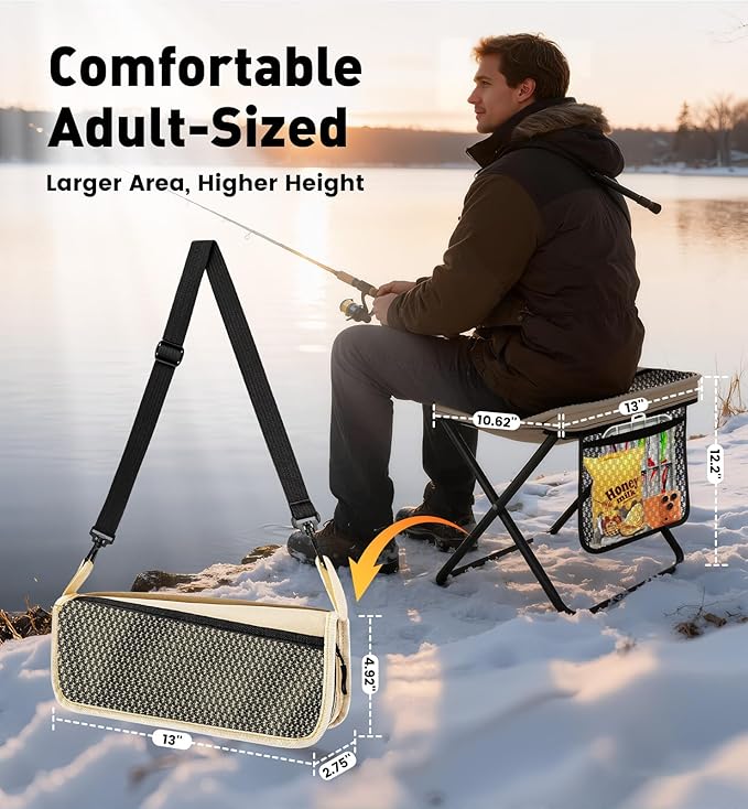 2 Pack Portable Folding Stools, Collapsible Pocket Chair, Foldable Camping Stool for Adults Backpack, Outdoor Seats Foot Rest, for Travel Hunting Fishing Hiking Gardening - Large, Khaki