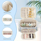 Makeup Bag with Multi-Pockets,Travel Cosmetic Bag with 2 Transparent Side Pockets for Easy Small Item Finding, Enlarged Internal Compartments, Large Capacity Waterproof Bottom Makeup Organizer -Floral