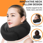 Travel Pillow - Hooded Neck Pillow Airplane Memory Foam Filling for Plane, Office, Cars Sleeping, Road Trip, Long Flights, Airplane Travel Essentials, Includes Eye Mask & Earplugs (Black)