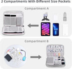 Electronics Organizer Travel Case Cord Cable Charger Organizer Bag Travel Accessories Essentials for Women Men Double Layers Tech Pouch with 5 Cable Ties for Phone Power Bank SD Card USB, Grey