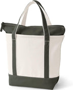 Lands' End Natural Zip Top Canvas Tote Bag Natural/dark Olive Green Medium Regular Handle