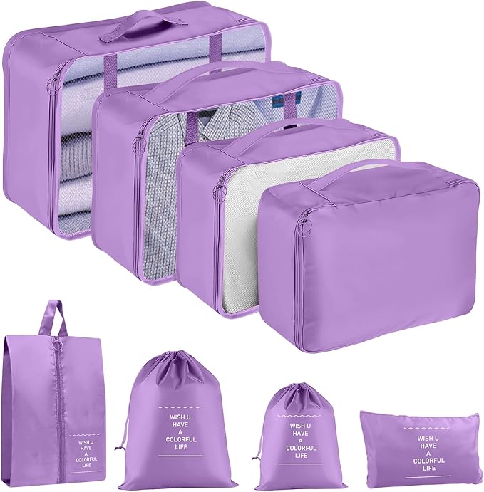 Packing Cubes for Travel - 8 Set Luggage Organizer Bags for Family, Mesh Breathable Packing Cubes for Suitcases Durable Travel Essentials Bags Set