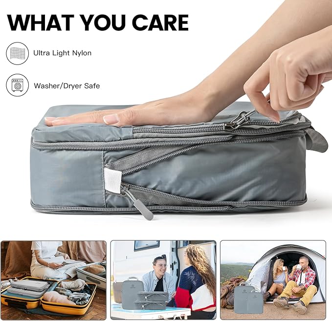 PFEYRPK Lightweight Compression Packing Cubes for Suitcases, Compressible Expandable Travel Packing Organizer with Clear Toiletries and Backpack Bag, Travel Essentials for Carry on Luggage 7 Set