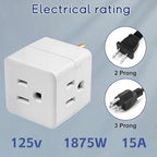 3 Prong Adapter, 2PCS 3 Outlet Wall Adapter Cube Tap, Multiple Outlet Splitter, 3 Way Plug Adapter, White Multi Plug Wall Outlet Extender for Home or Travel, UL Listed