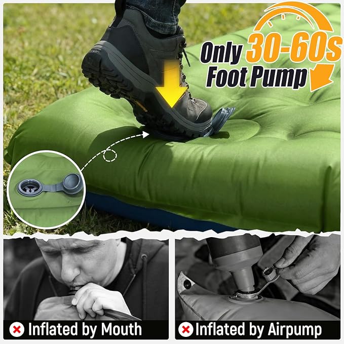 FUN PAC Camping Sleeping Pad,Ultralight Camping Mattress with Pillow, Built-in Foot Pump Inflatable Sleeping Pad Compact for Camping