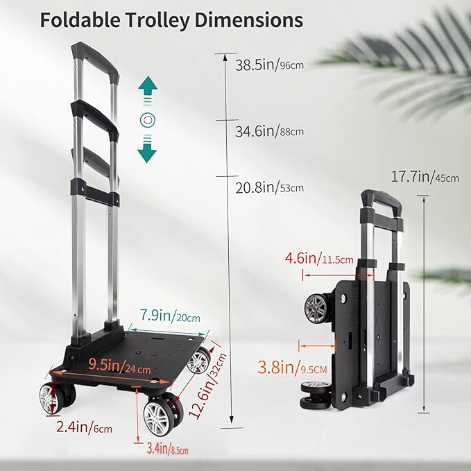 Backpack Trolley Wheeled Cart-Backpack Hand Truck with Luggage Strap,Aluminium Alloy Folding Trolley Cart for Bags Backpack Travel Luggage Cart
