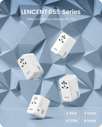 LENCENT 65W International Travel Adapter, Universal Travel Adapter with 2 USB-A & 3 PD Type C Power Outlet, Fast Charging for Phone,Laptops, All-in-One Outlet Converter for USA/UK/EU/AUS, White