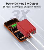 [2-Pack] Flat USB C Wall Charger,40W Fast USB C Charger Block,4-Port PD Power Adapter +QC Wall Plug Multiport Type C Charging Block Cube Compatible with iPhone 17 16 15 14 13 12 Pro Max XR XS 8 7(Red)