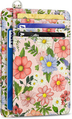 Yonlevres Credit Card Holder Slim Wallet, Floral RFID Wallet Women Front Pocket Small Card Holder, Travel Cute Thin with ID Window PU Leather RFID Blocking Case Organizer Gift Girls Ladies