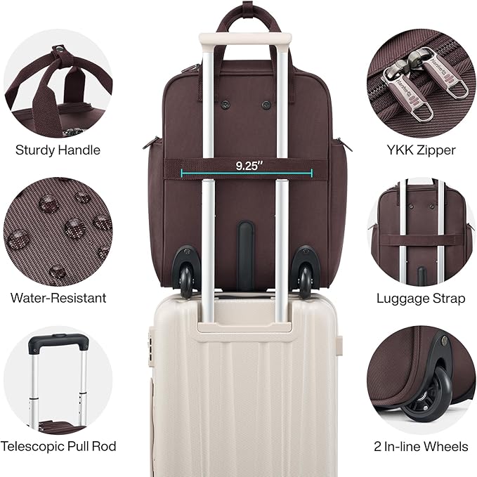 Hanke 16 Inch Underseat Carry On Luggage With Wheels, Small Rolling Suitcase Lightweight Under Seat Carry On Bag, Airline Approved Personal Item Overnight Softside Travel Luggage Bag,Coffee
