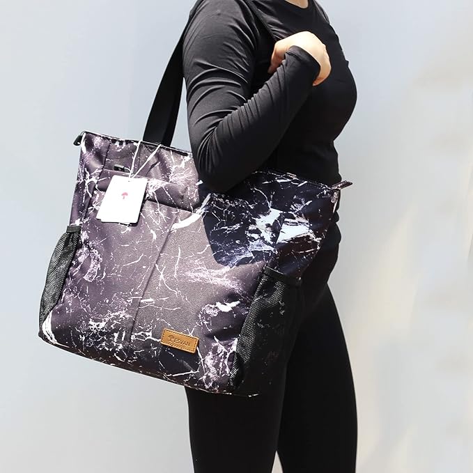 ESVAN Original Floral Tote Bag Large Shoulder Bag with Multi Pockets for Gym Travel Beach Daily Bags