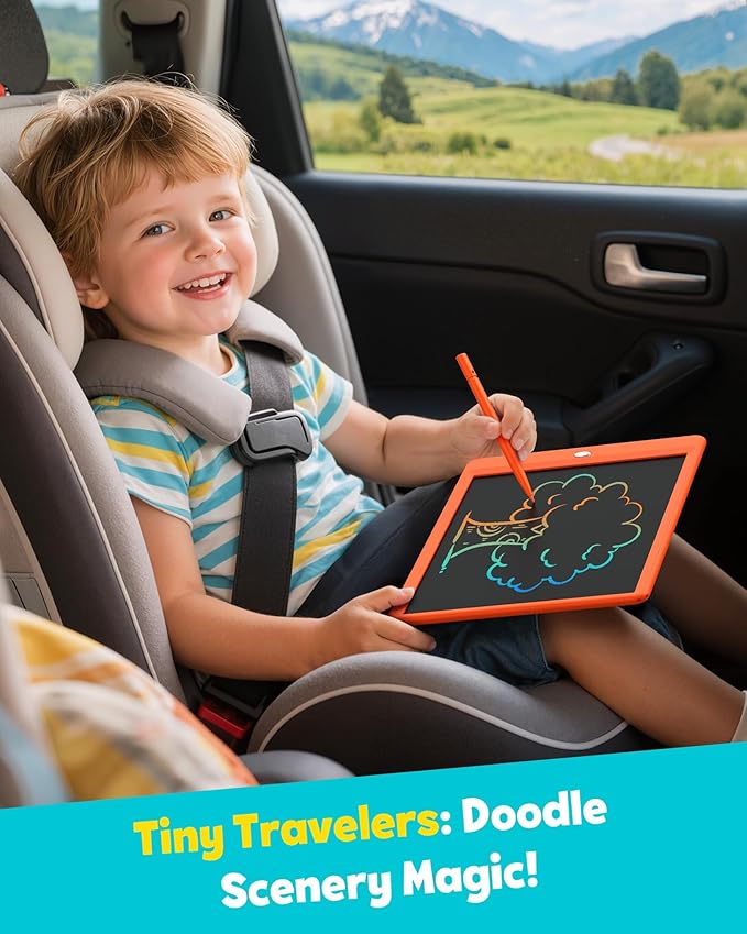 TEKFUN LCD Writing Tablet for Kids, 10-inch Coloring Drawing Pad, Mess Free Doodle Board, Airplane Travel Toys for Boys and Toddlers, Gifts for 3 4 5 6 7 8 Year Old Girls(Orange)